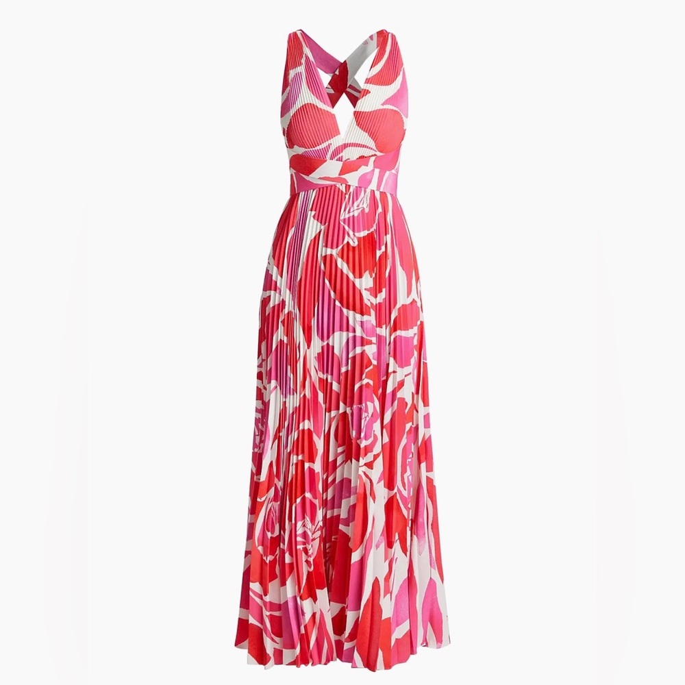Milly Oria Dream Rose Plissé Maxi Dress NWT fitted top, gorgeous pleated skirt